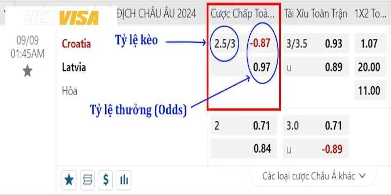 Ví dụ về kèo 2.5/3 trong tỷ lệ chấp